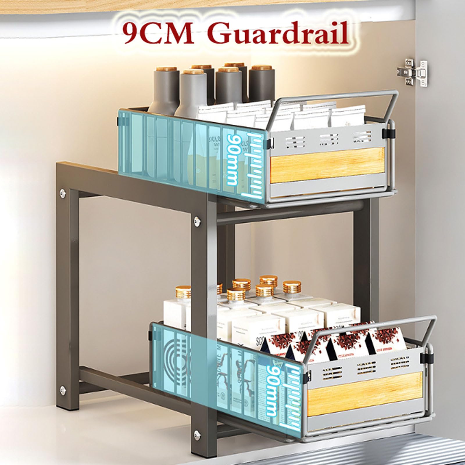 Organizador Bajo Fregadero,Organizador Bajo Fregadero Deslizable,Encimera Organizador Multiuso,Estante de Armario de Cocina o Baño de 2 Niveles,para Especias,Condimentos,Jabones,Frascos