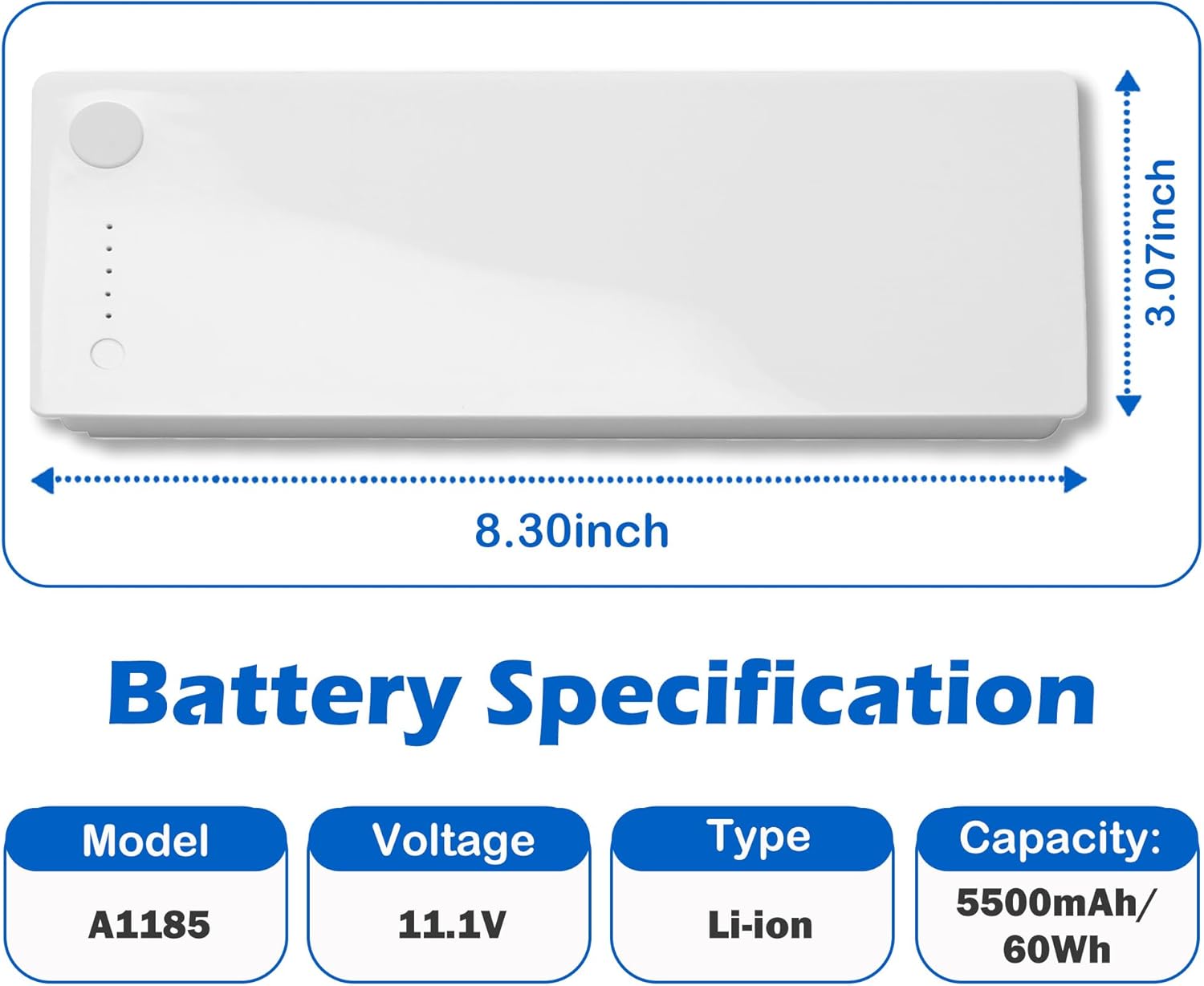 60Wh A1185 Laptop Battery for Apple MacBook 13" A1181 MA561 MA561FE/A MA561G/A MA561J/A MA254 MA255 MB402 MA566 MA699 MA700 MB061 MB062 (Mid/Late 2006 2007) Early/Late 2008, Early/Mid 2009