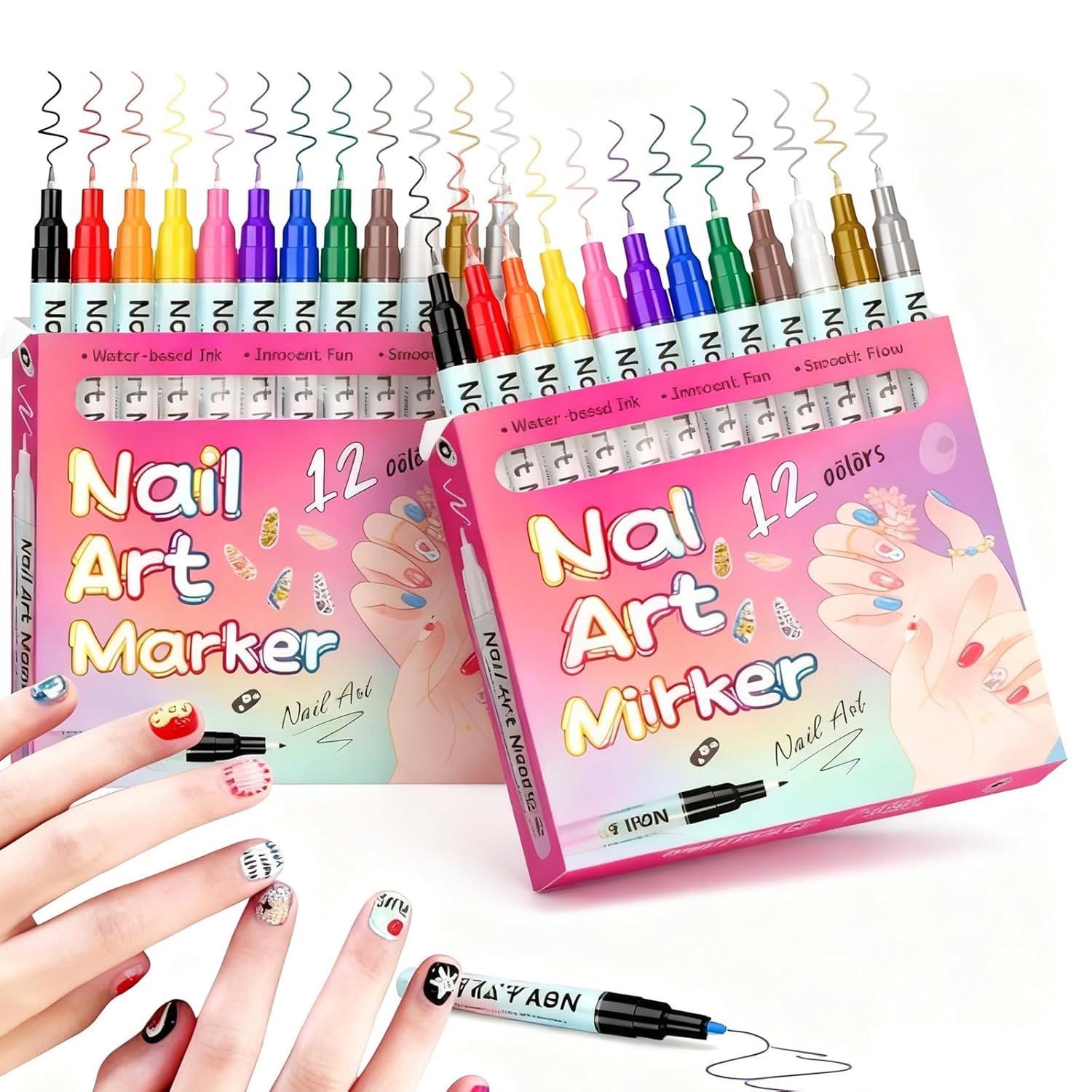 Waterproof Nail Art Pen, Magiart Waterproof Nail Art Pen, 12 Colors 𝐍ail 𝐀rt 𝐏ens Set, 𝐍ail 𝐀rt Marker Drawing Painting Liner 𝐏en, 0.5mm Precision Tip, Quick Dry (2 set)