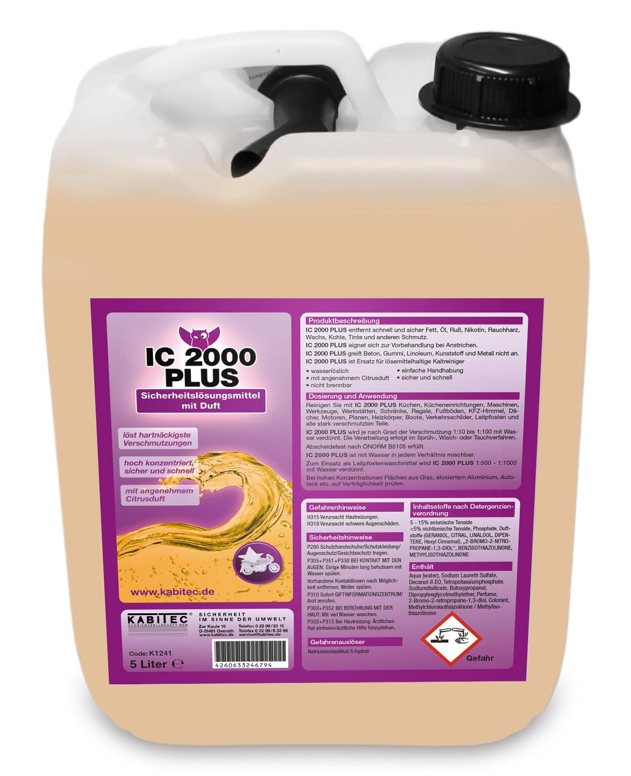 IC 2000 PLUS Sicherheitslösungsmittel mit Duft, Nikotinentferner, Industriereiniger, Universal-Reiniger in Profi-Qualität │ 5 Liter Kanister