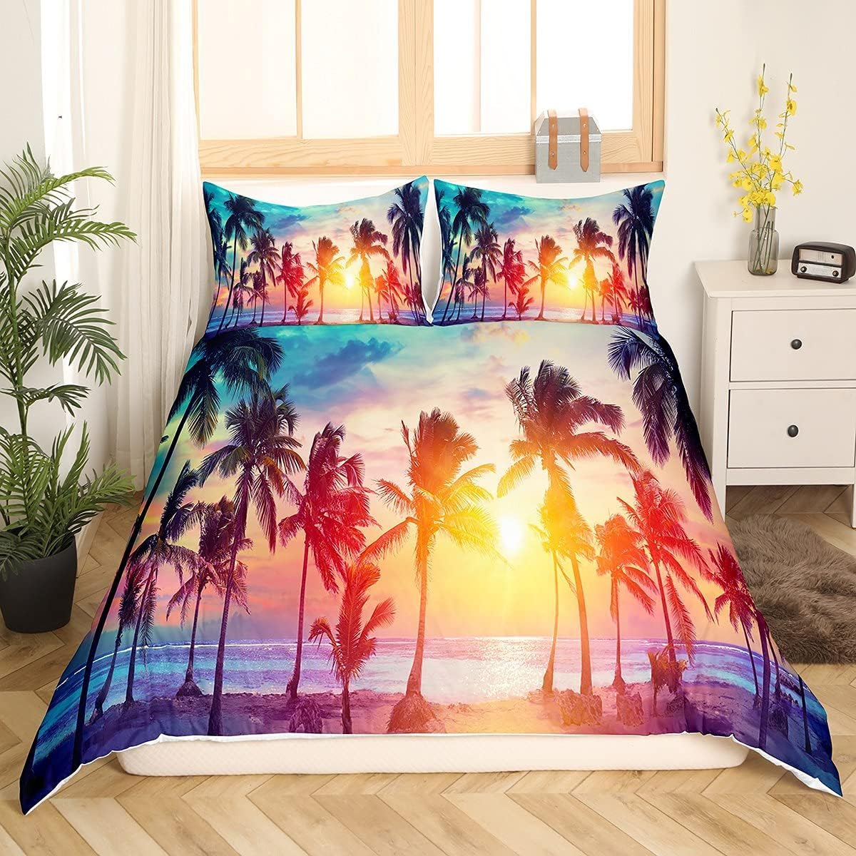 Parure de Lit 1 Personne Palmiers 140x200 pour Chambre d'Enfant Exotique
