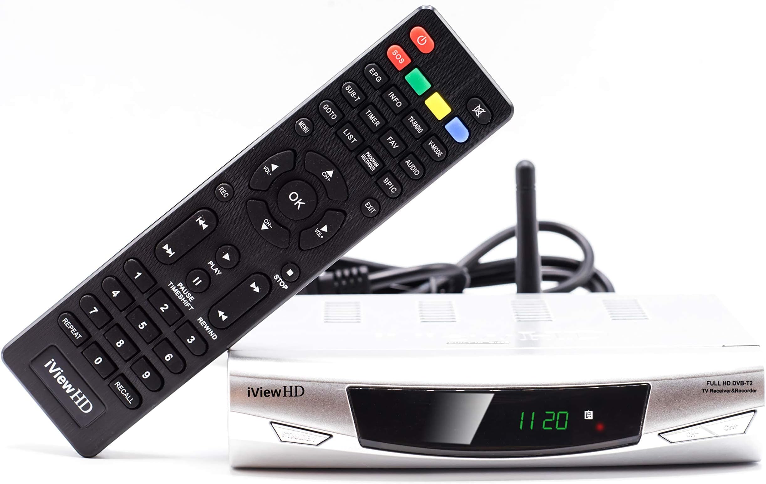 UK FULL HD Freeview Receiver + HD Recorder by USB Stick, Analogue to Digital TV Converter 1080P Set Top Box & MP4/MP3/JPG USB M.M Player (HDMI or SCART Output) DVBT-2 Silver by iView HD