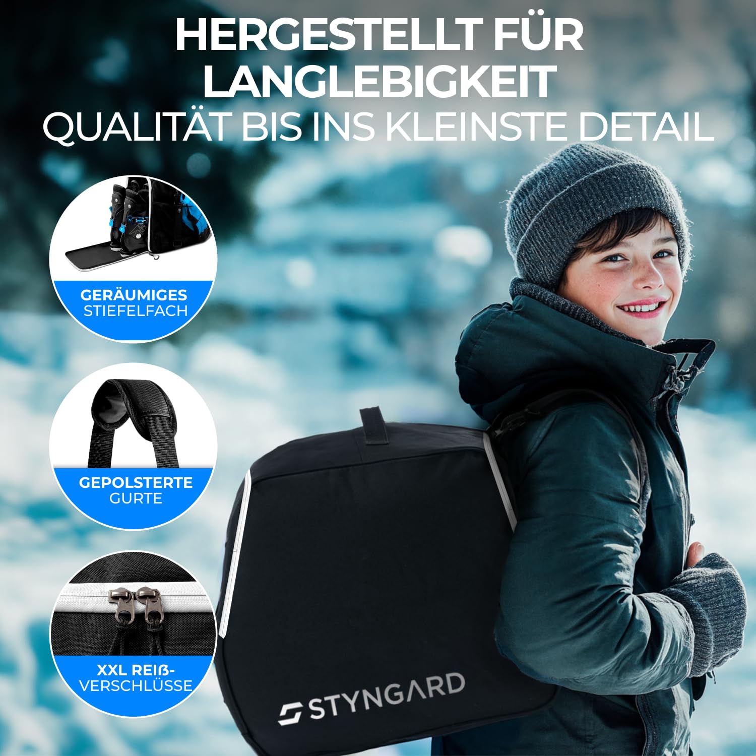Skischuhtasche Kinder Skischuhtasche mit Helmfach [40 L] - Tasche für Skischuhe für Kinder mit extra Stauraum für Helm und Skizubehör - Modell ISCHGL