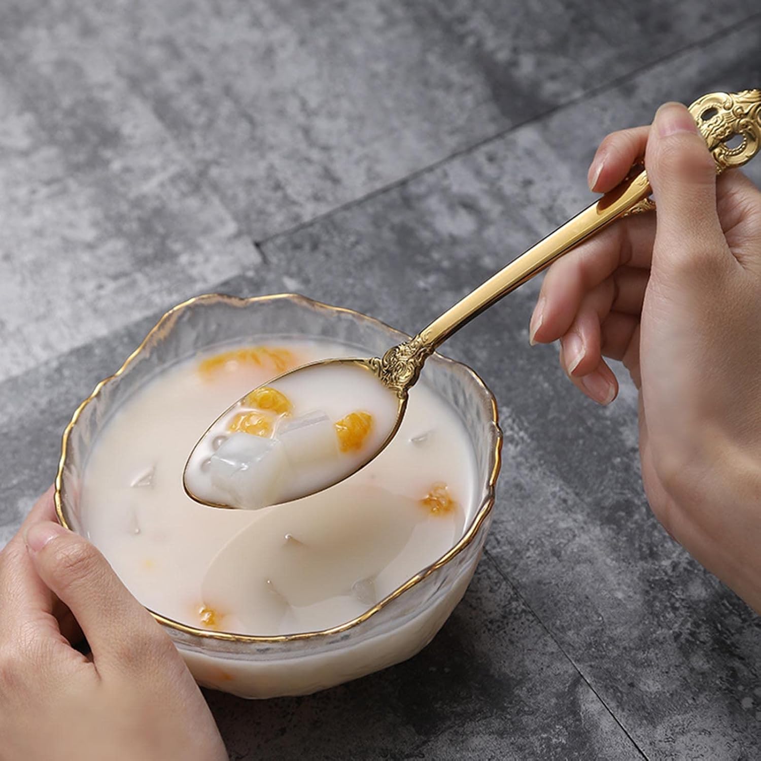 Cutlery Set Imperial Court Knives, Forks and Spoons Gold Hollow Retro Embossed Stainless Steel Steak Knives and Forks Tableware Coffee Spoons Cutlery Set for 12（48 Piece Gold Set） (24pcs)