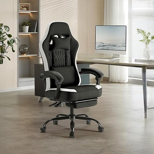 Miniatura 8 de Sweetcrispy - Silla de computadora para juegos, ergonómica, con respaldo alto, reposapiés y soporte lumbar, silla de escritorio ajustable en altura