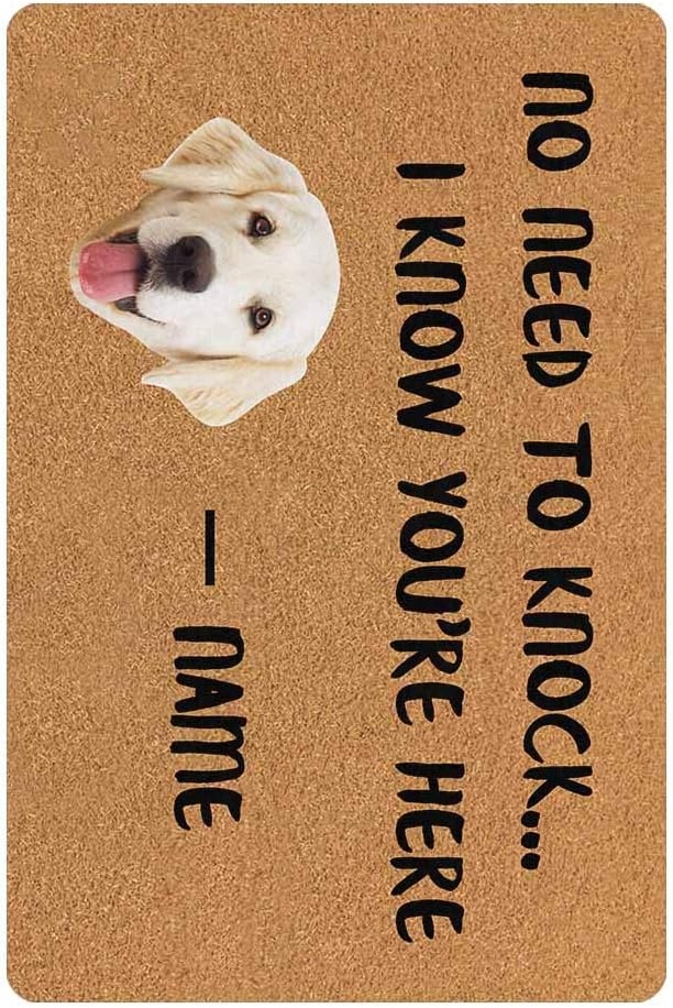 MyPupSocks Personalized Custom Doormat Dog Face Photo No Need to Knock I Know You are Here Dog's Name Custom Door Mats Outdoor
