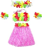 Vista 4 de Disfraz hawaiano de baile de hula, 5 piezas para niñas..