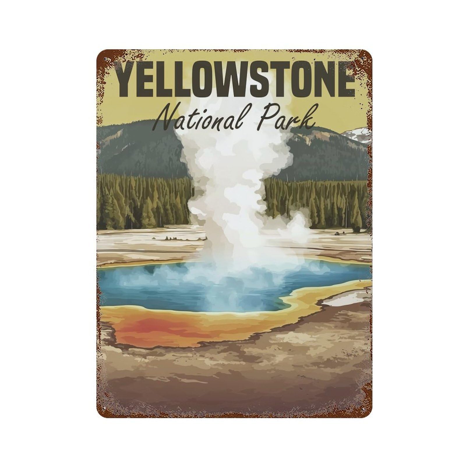 Rust Effect Yellowstone National Park Weathered Tin Sign 15.7"x11.8", Shabby Chic Decor for Cafe, Home Bar And Lounge Decor
