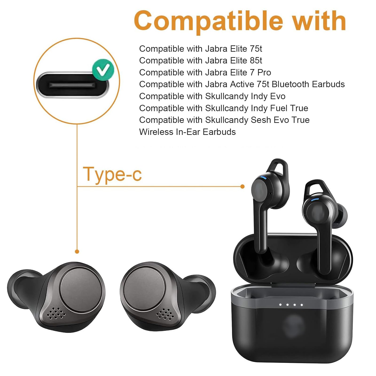 Toxaoii Elite 85t Charging Cable, USB Type C Charger Cord Compatibilite with Jabra Elite 75t, Elite 7 Pro, Elite 4 Active, Elite 3, Active 75t True Wireless Earbuds Headphones Charging Cord (Black)