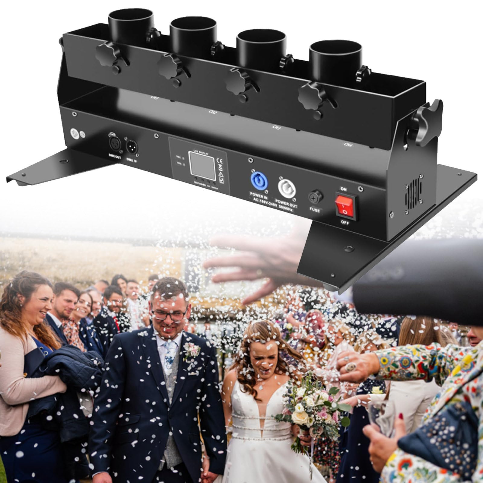 Lanzador EléCtrico Profesional de Confeti de 4 Disparos, MáQuina PortáTil de Confeti para Eventos en Escenarios, Bodas y EspectáCulos