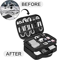 Vista 3 de MATEIN Estuche organizador electrónico de viaje, organizador de cables pequeño de doble capa para accesorios de viaje, resistente al agua, funda
