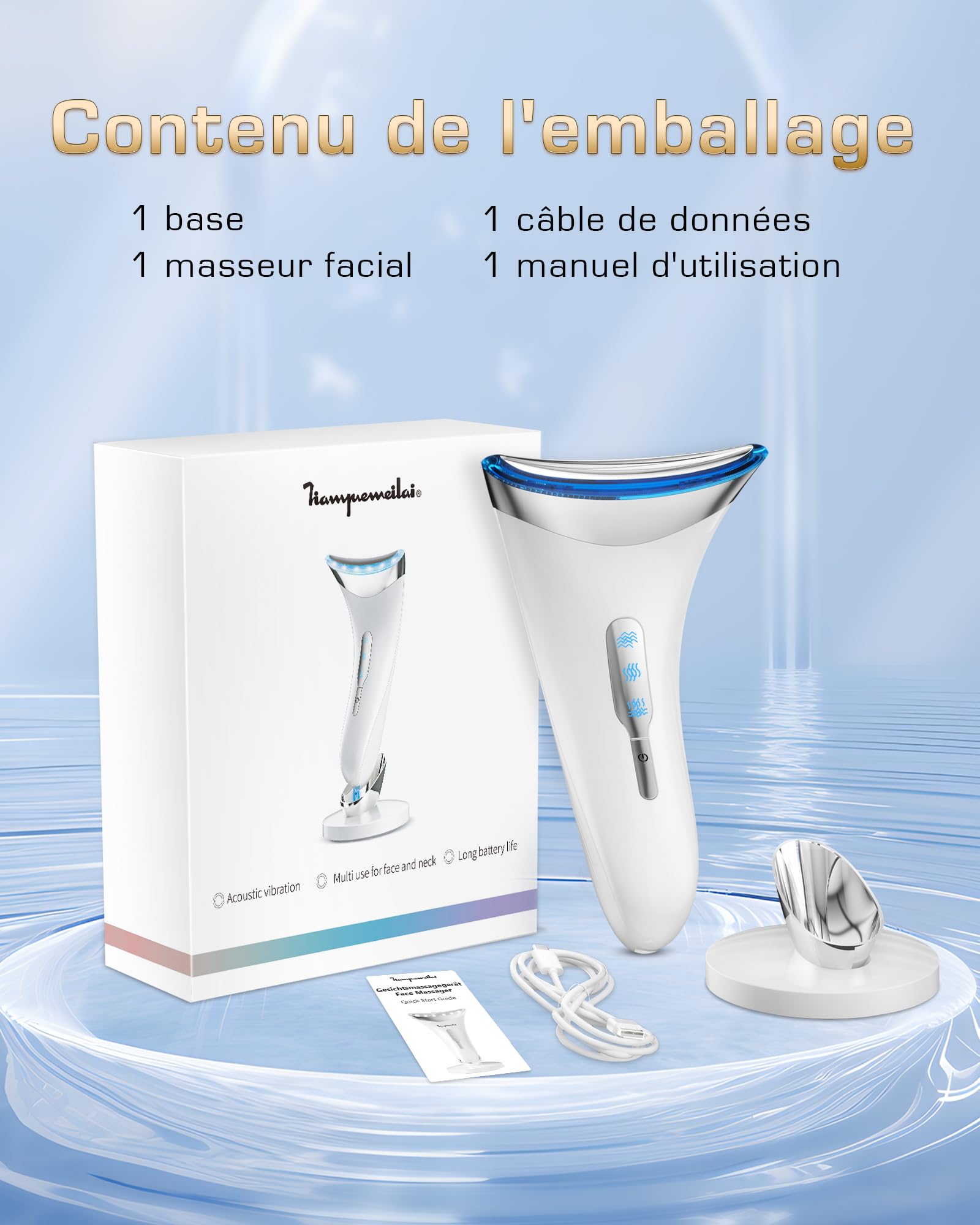 Appareil Massage Visage Anti Rides: Masseur Facial Double Menton de Beauté Electrique avec Lifting EMS Massage Thermique à 45℃ - 3 Modes LED Appareil de Beauté - Raffermissement du Visage et du Cou