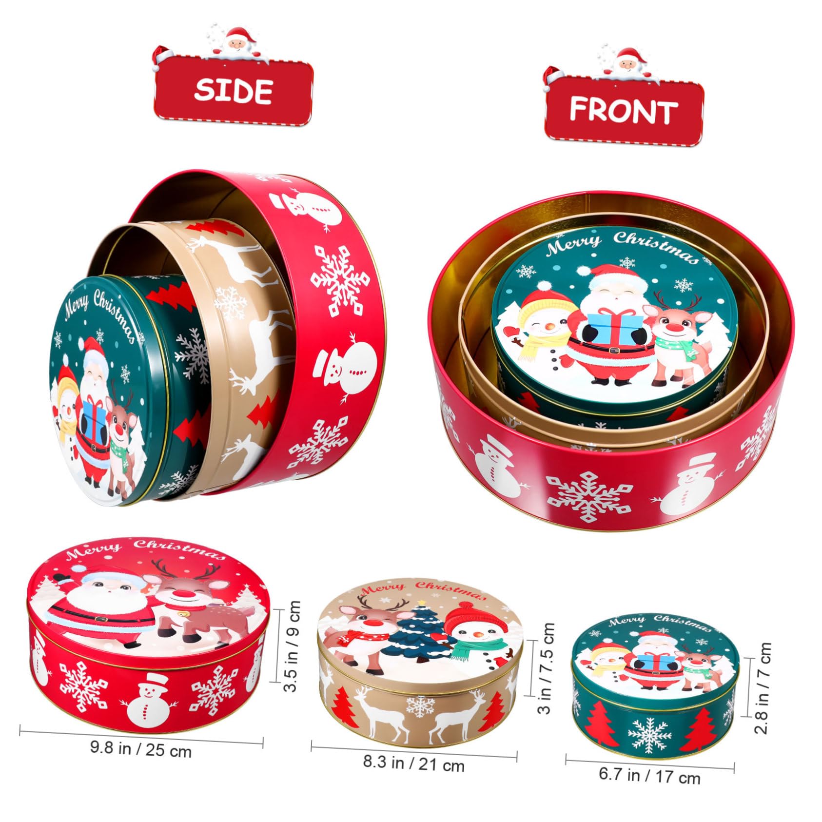 HANABASS Boîte à Biscuits de Noël Ronde avec Couvercle – Conservation Hermétique pour Bonbons, Friandises Et Cadeaux Faits Maison | Articles Et Décorations de Fête Noël 25,0 x 25,0 x 10,0 cm