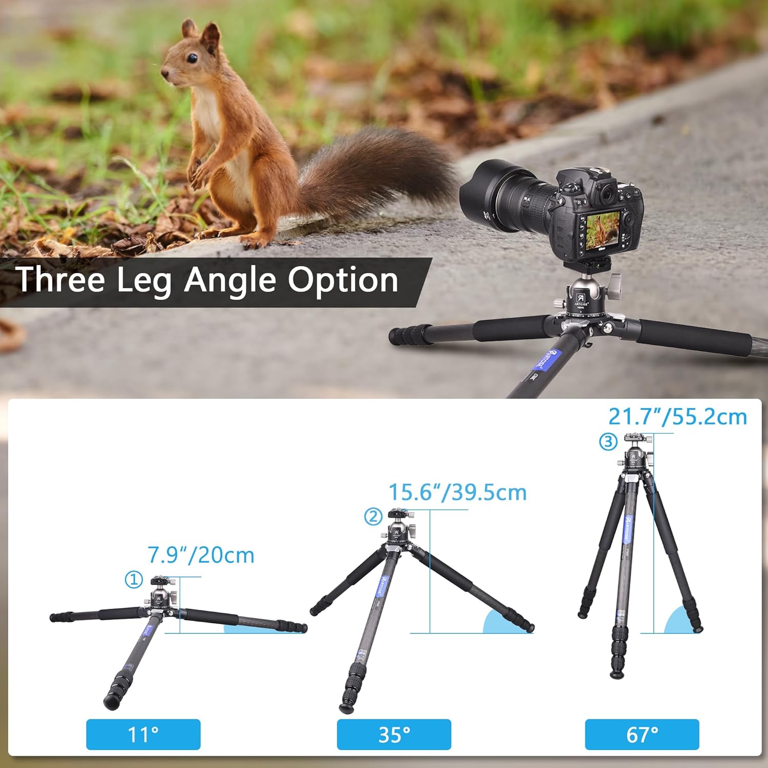 ARTCISE Carbon Fiber Travel Tripod with 46mm Low Profile Ball Head and Stone Bag – Ultra-Lightweight, Compact Camera Tripod for Travel Photography | 70" Max Height,44lb Load