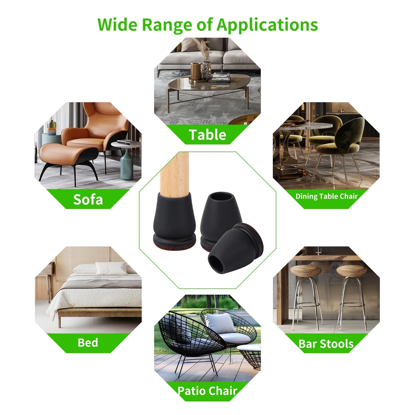 16 Protectores Negros for Patas de Silla, con Almohadillas de Fieltro Gruesas, for Proteger Patas de Mesa y Muebles, Redondos.(S(15-19mm))