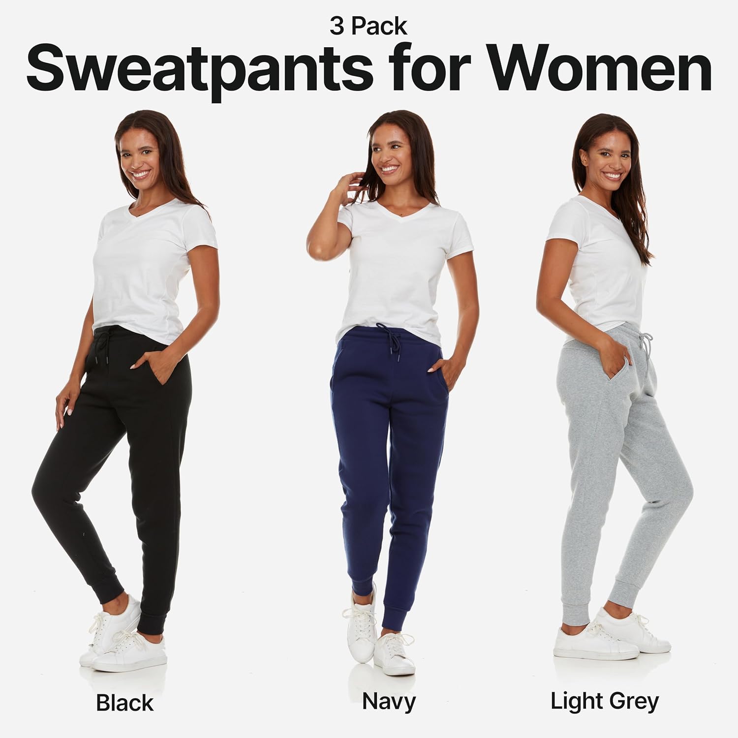 BottomLine 3 Pack Sweatpants Women, Comfortable Womens Sweatpants, Fleece Womens Joggers (Available in Plus) - Image 2