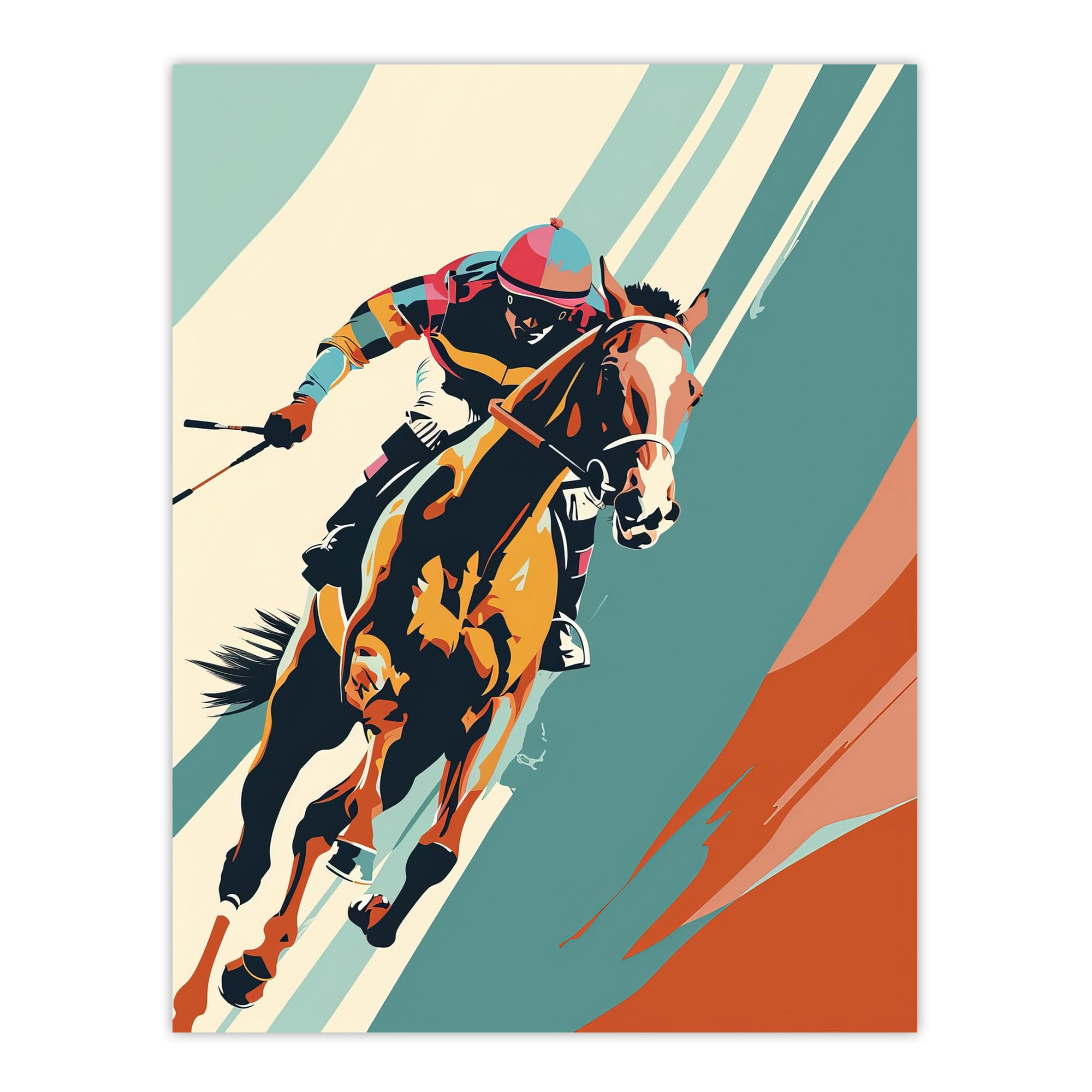 Jockey on Racehorse Pop Art Print - Colourful Animal Race Wall Art - Artery8 - W24 inch x H32 inch