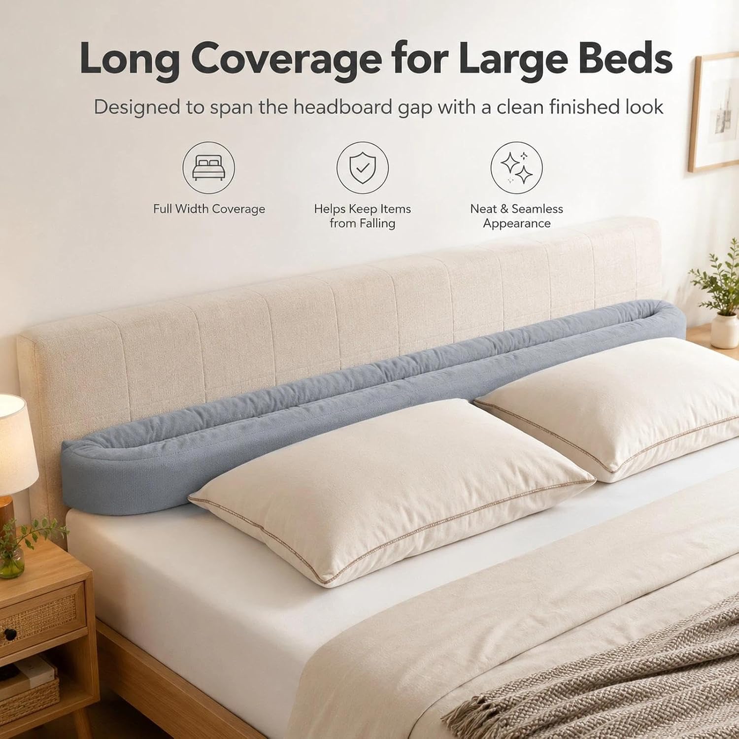 LOGOFUN King Size Wedge Pillow for Headboard Gaps Bed Wedge Pillow for Headboards Filler Between Headboard Queen Mattress Gap - Grey