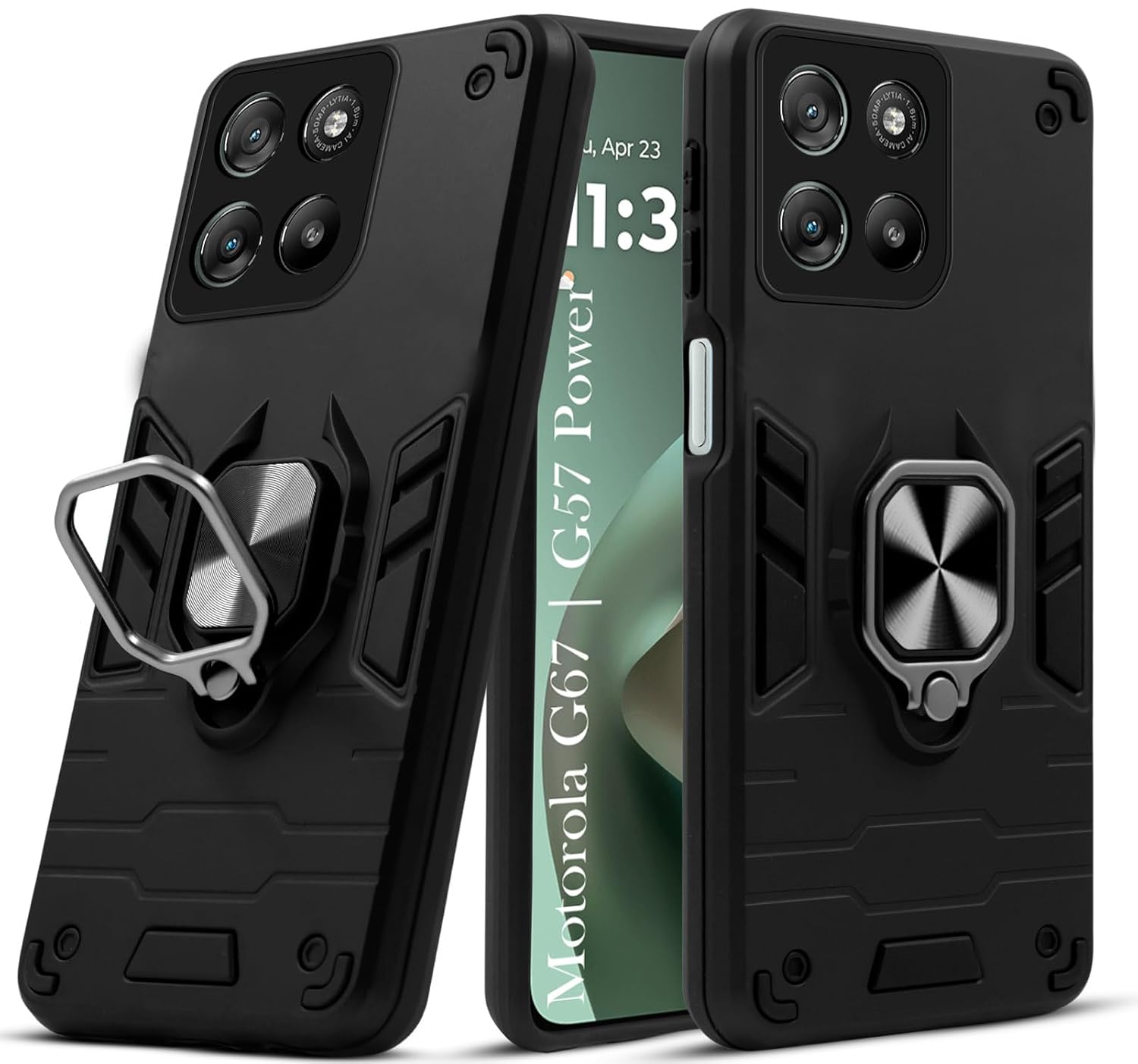 Jkobi Hybrid Armor Back Cover Case for Motorola Moto G67 Power | G57 Power (Shockproof Dual Layer Polycarbonate |Ring Holder Kickstand)