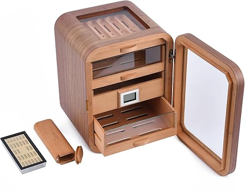 Gabinete con tapa de vidrio, caja de almacenamiento de madera de nogal (capacidad 100-150)