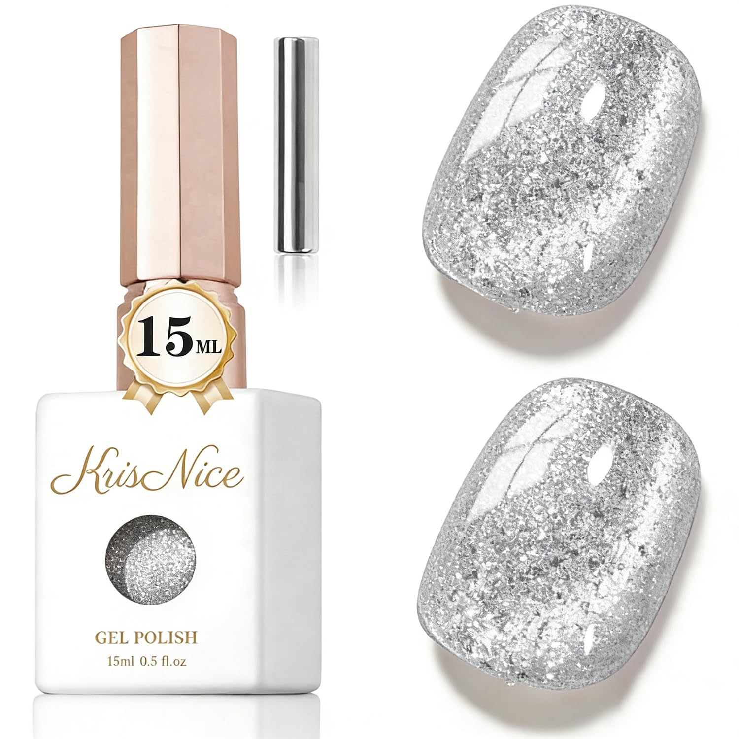 KRISNICE UV Nagellack Cat Eye 15 ML, Gellack mit Magnet, Cat Eye Uv Gel, Glitter Gelnagellack Soak Off Reflective Gel Magnetic Nail Polish für Frauen und Mädchen