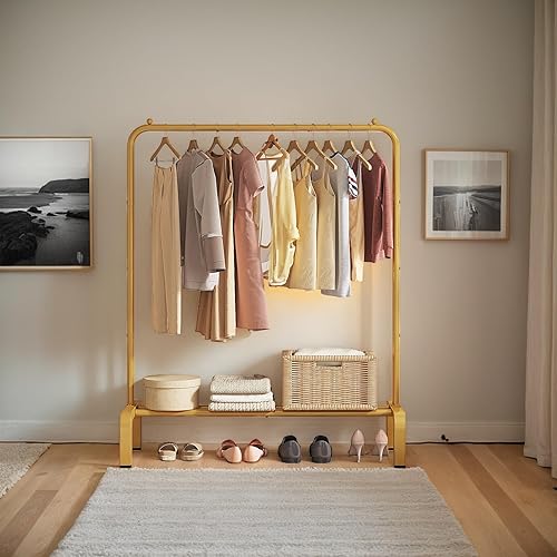 Miniatura 4 de JIUYOTREE Perchero de ropa estándar con estantes de almacenamiento, organizador de ropa para colgar ropa, abrigo, chaqueta, camisa, suéter, jeans,