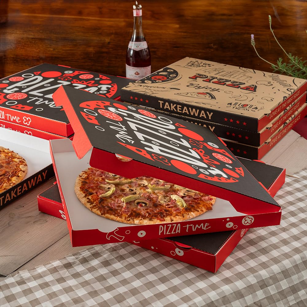 Garcia de Pou 100 pezzi - Scatole per pizza 'Pizza Time' 'Thepack' 330 G/M2 32X32X3,8 cm Bianco Cartone Ondulato Microcanale