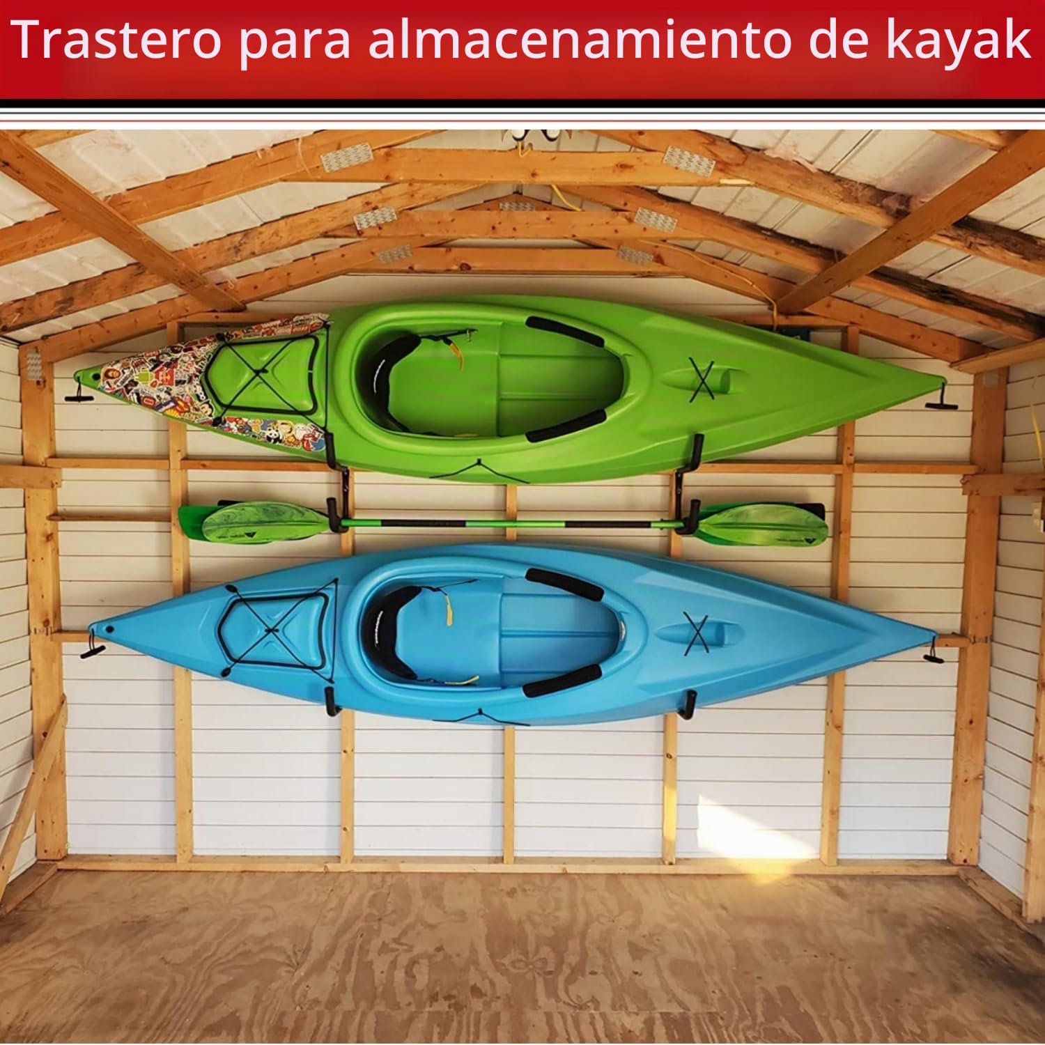 Ganchos de almacenamiento para kayak, 38,5 cm, resistente, para montar en la pared, para canoa, tabla de surf, tabla de esquí, escalera, sillas plegables, bicicletas y herramientas de jardín