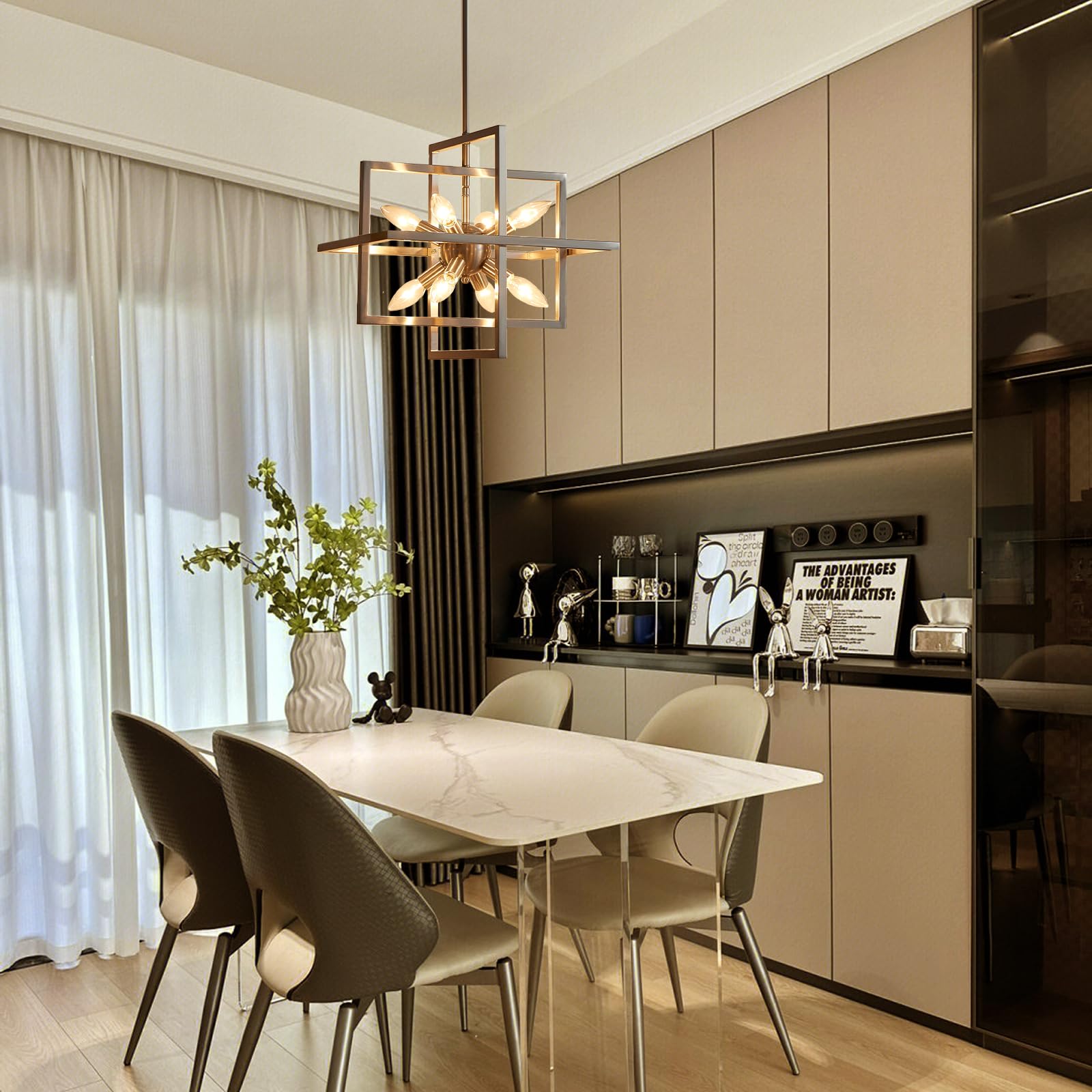 Candelabro de níquel cepillado, 8 luces, moderna y geométrica, lámpara de techo para comedor, cocina, isla, sala de estar, dormitorio, pasillo 7