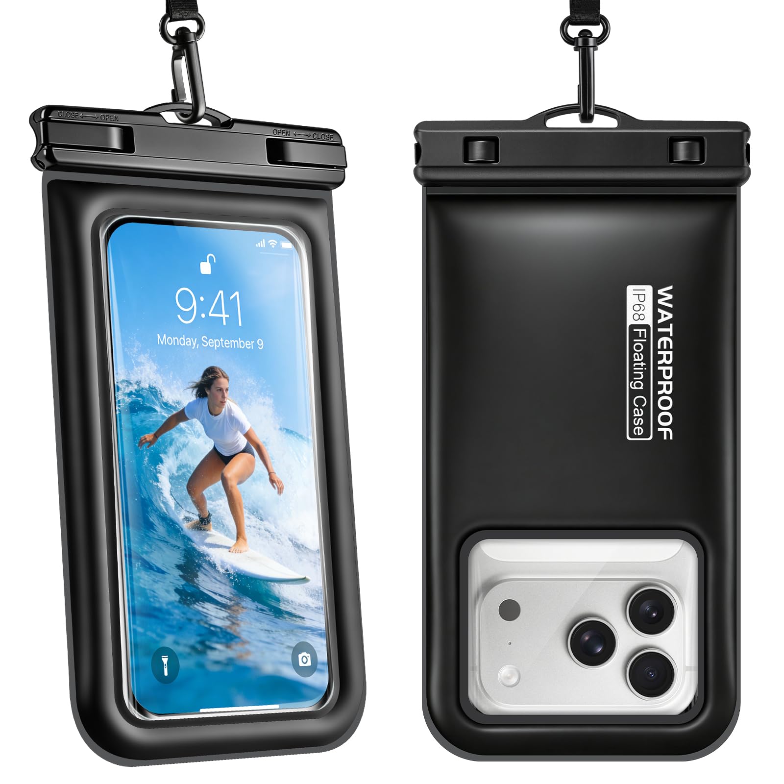 Photo 1 of Floating Waterproof Phone Pouch 2 Pack, IP68 Waterproof Phone Case with Lanyard for Phones up to 7 Inches, for iPhone 17 16 Pro Max, Cellphone Dry Bag for Beach Pool Kayak Cruise Travel Essentials
