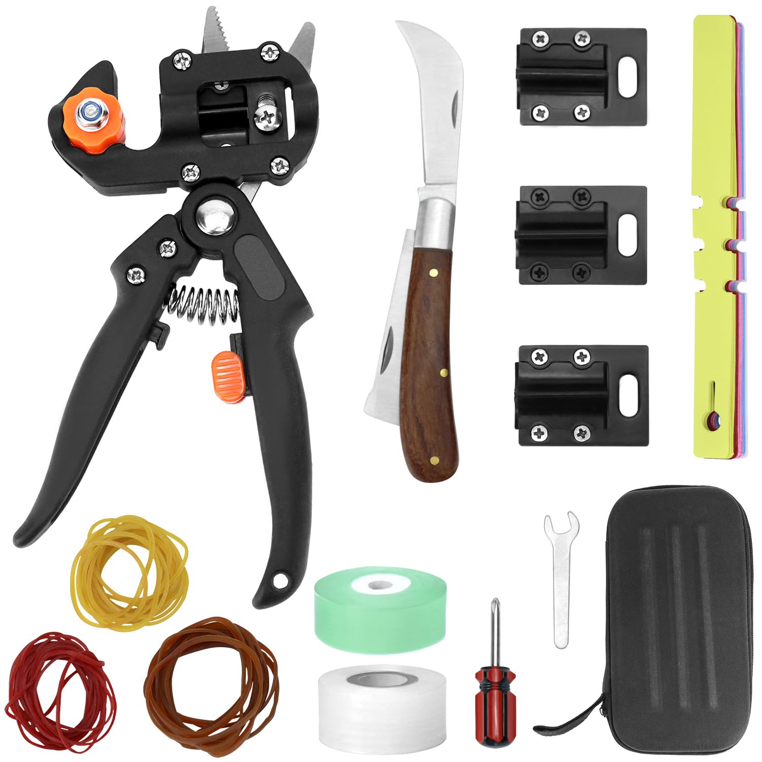 QWORK® Kit d'outils greffoir, Couteau de greffage et ciseaux de greffage avec 3 lames interchangeables et autres accessoires