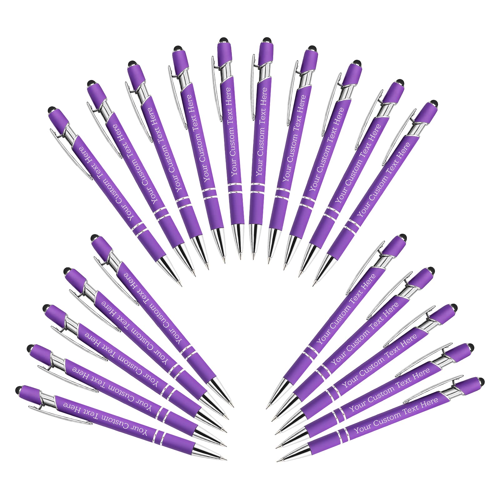 Personalised Custom Pens Bulk Free Engraving with Name Message Customised Ballpoint Pens with Stylus for Business Office Graduation Customised Gifts for Men Women Birthday Christmas (20 Pcs Purple)