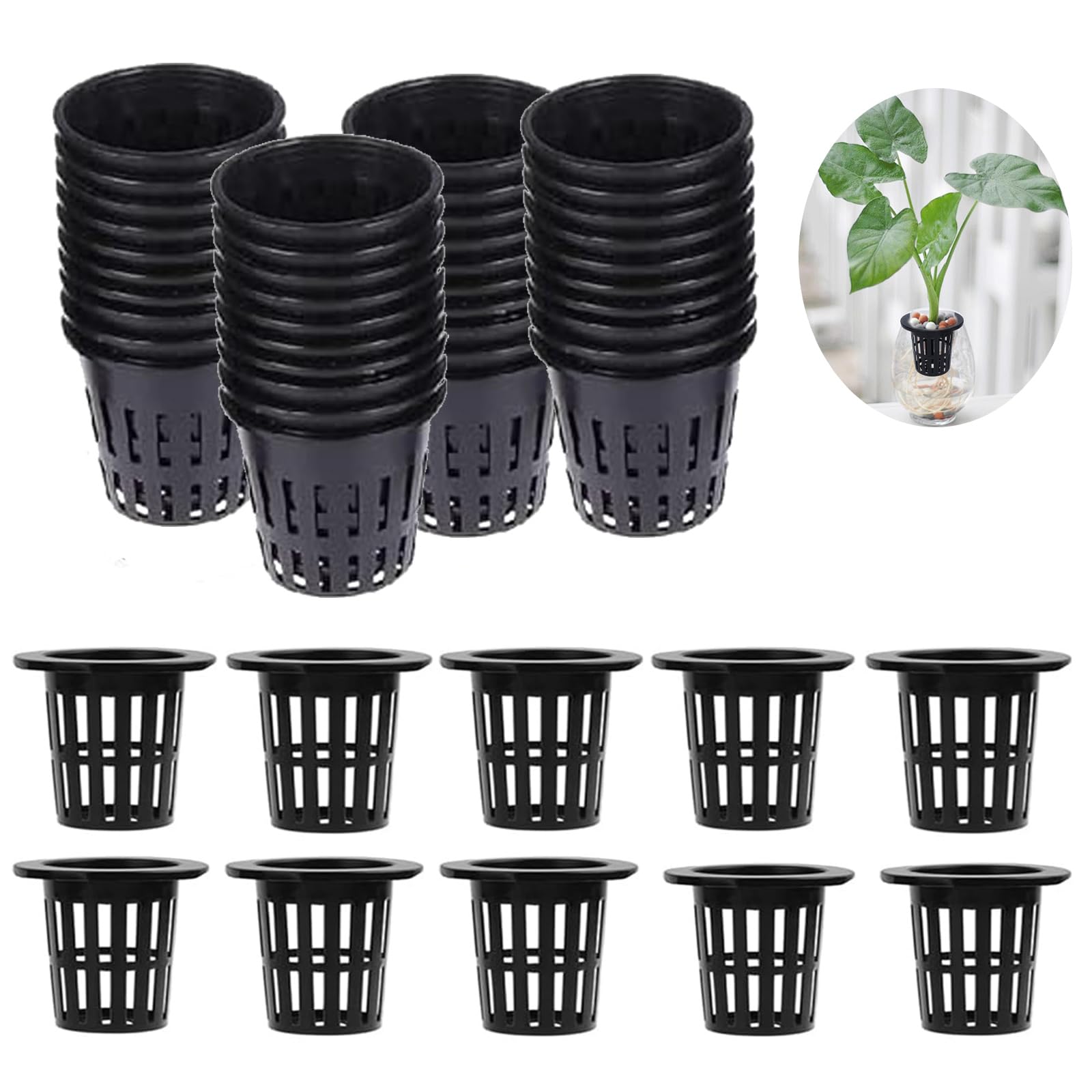Whcctl 50 Stück Hydrokultur Topf, Hydroponic System, Hydrokultur Pflanzen Mesh Topf, Hydroponic, Plant Net Cup, für den Anbau von Gartenpflanzen, Gemüsegärten Usw (Schwarz)