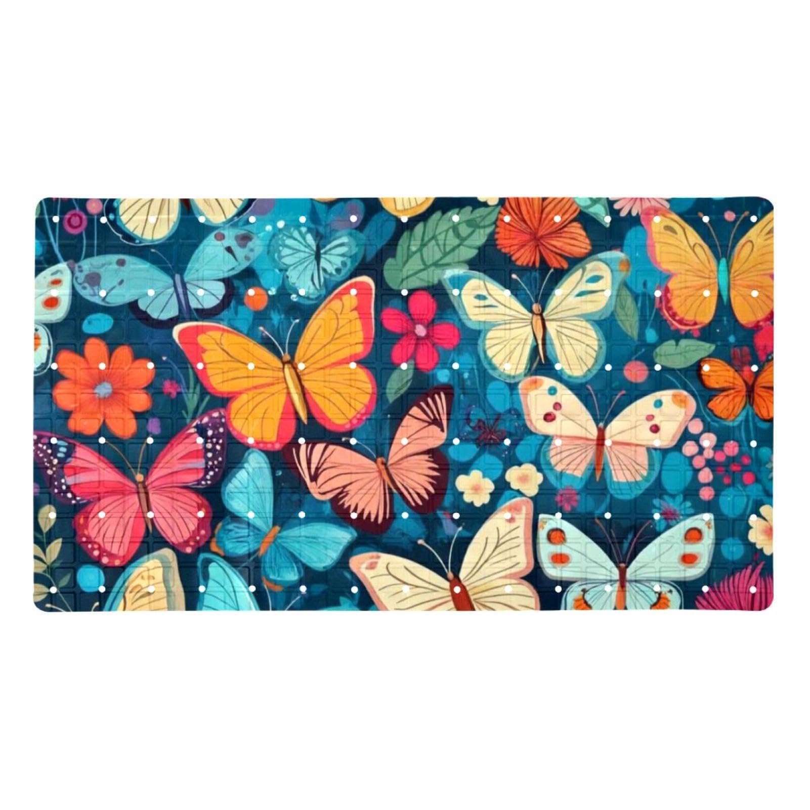 Alfombrilla de baño familiar de mariposas coloridas para duchas seguras y confortables