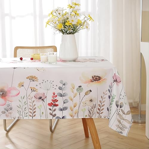 Manteles de primavera para mesas rectangulares, 52 x 70 pulgadas, sin arrugas, lavable a máquina, de poliéster, floral, acuarela, flores silvestres, Manteles de primavera para mesas rectangulares, 52 x 70 pulgadas, sin arrugas, lavable a máquina, de poliéster, floral, acuarela, flores silvestres,