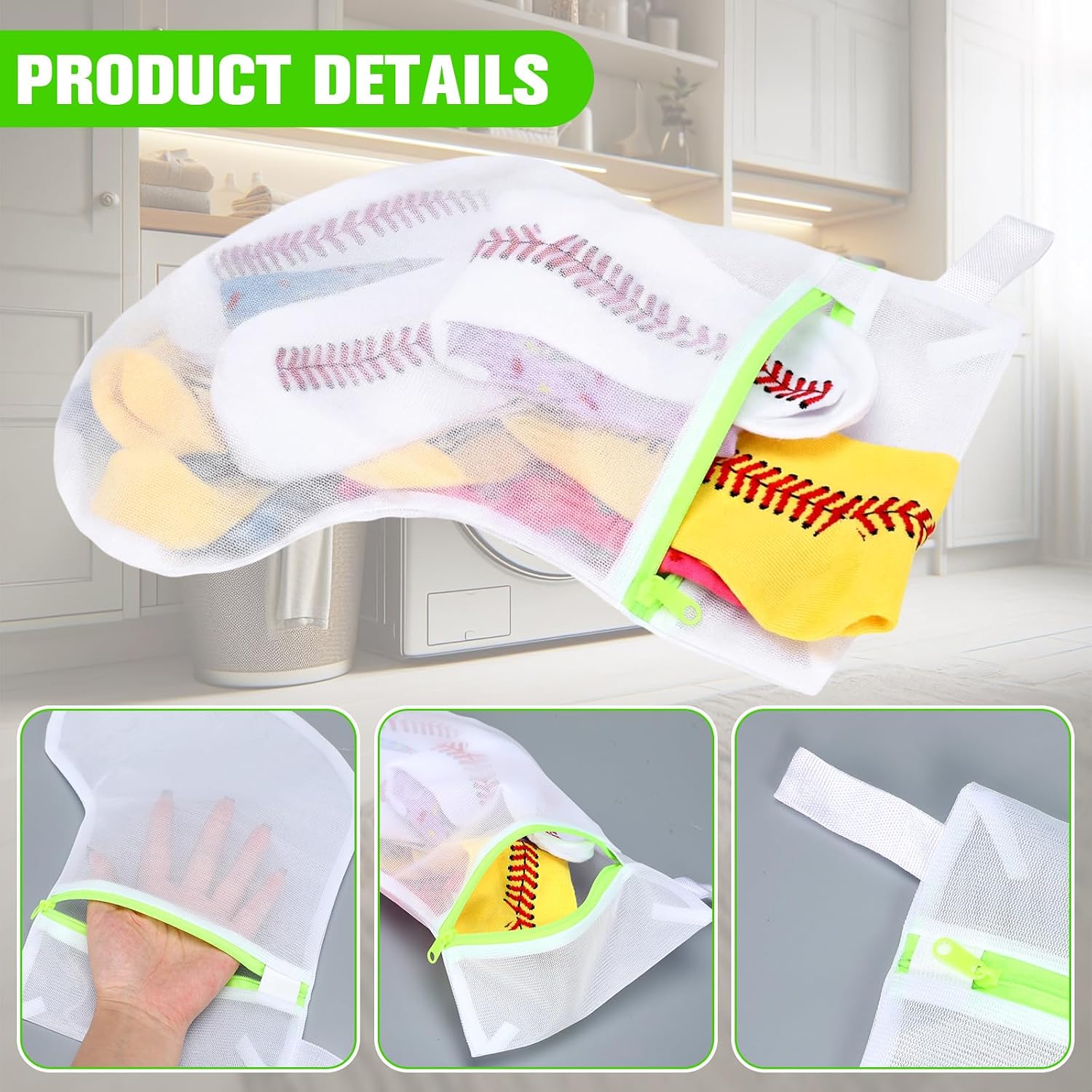 SiliFine 6 Pack Sock Shaped Mesh Laundry Bags 13 x 10 Inch with Zipper