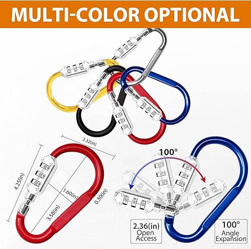 Miniatura 5 de Candado para casco de motocicleta, estilo mosquetón, con bloqueo de casco más cable de recordatorio brillante de 8 pies, para motocicleta, scooter,