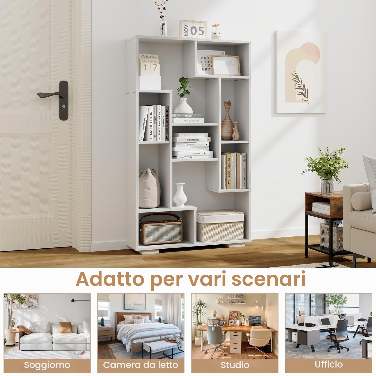 GIANTEX Libreria Indipendente 70 x 20 x 120 cm, con Dispositivi Anti-Ribaltamento, Scaffale in Legno per Soggiorno, Studio e Ufficio (Bianco)