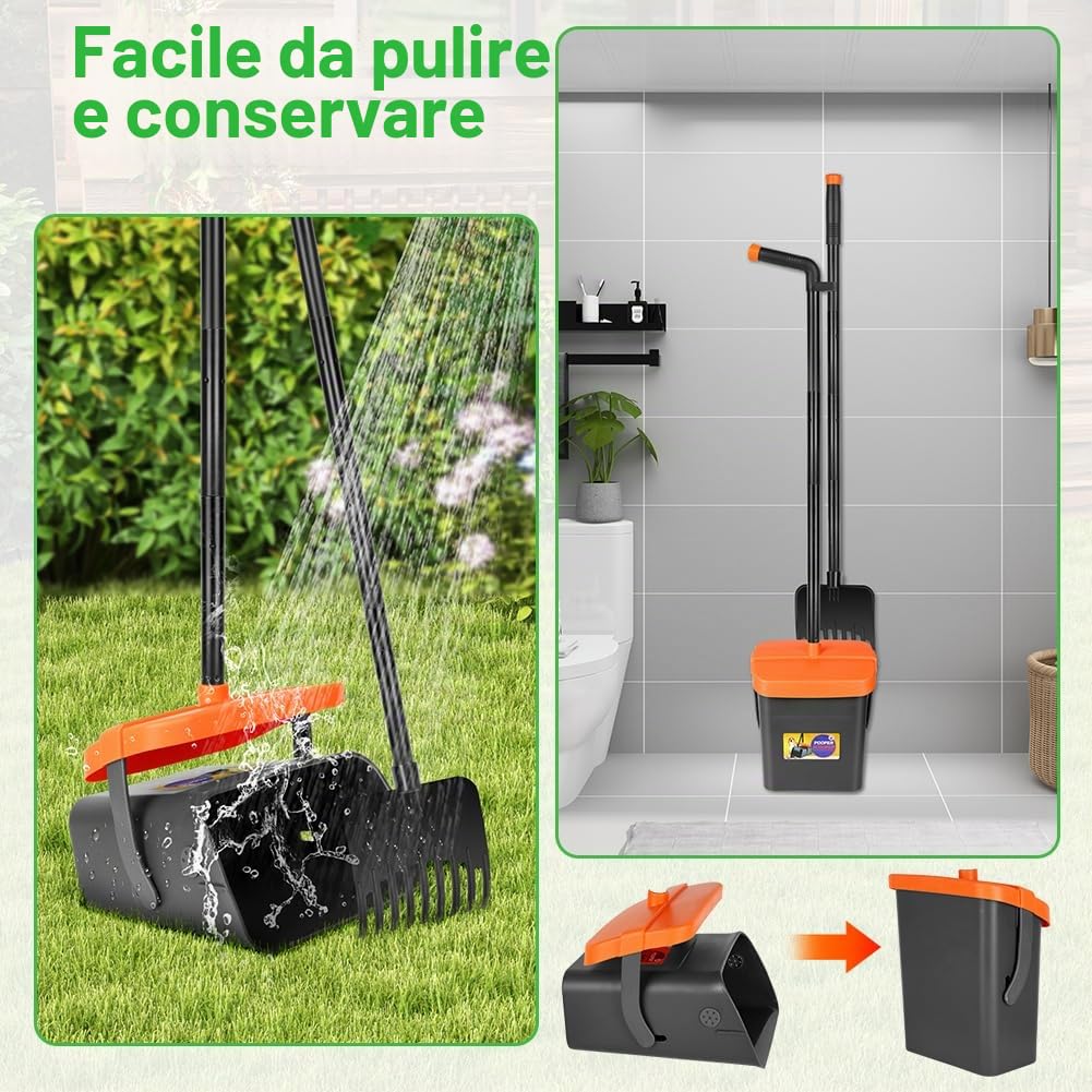 Paletta Raccogli Cacca Cani, 46" Telescopico Paletta Raccogli Cacca Cane Set, Pattumiera Girevole con rastrello, Paletta Raccogli Feci per Cani con Manico Lungo per Giardino Ghiaia