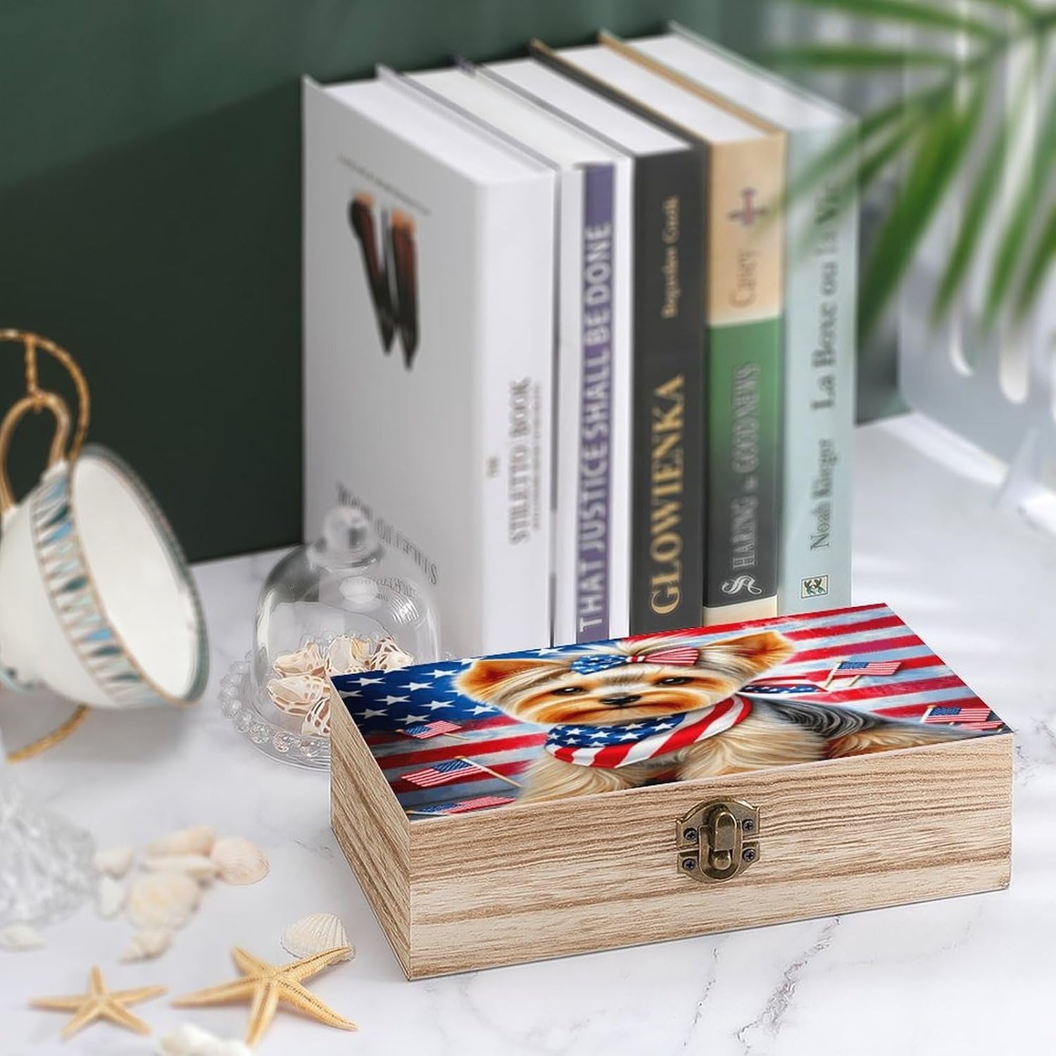Patriotic Dog Wooden Storage Box Elegant Retro Jewelry Box image 4
