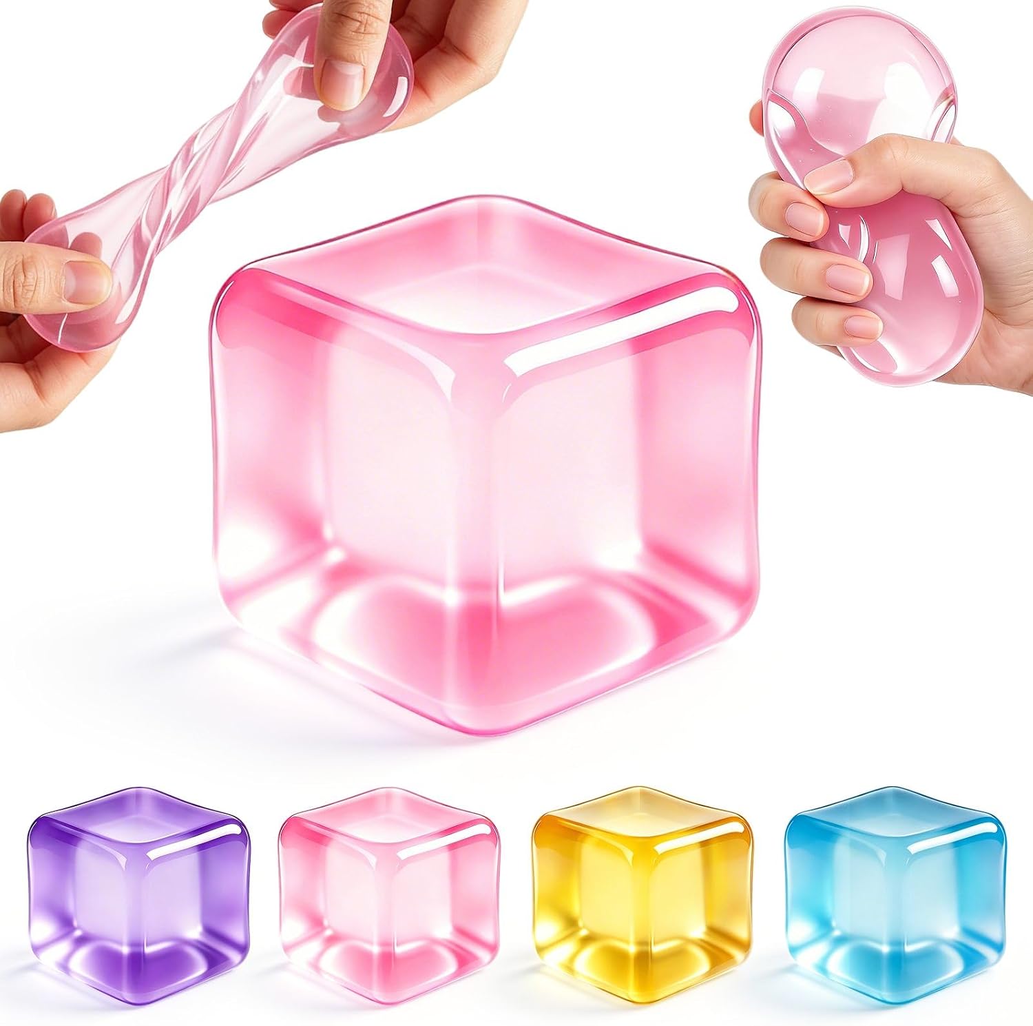 Cube Squishy Stress Relief Toy: Transparent Sensory Fidget Toys for Anxiety Relief, Soft Squeeze Desk Toy for ADHD Autism Focus, Cute Squishies Gifts for Men Women Adults Teens,Party Favor Gift Ideas