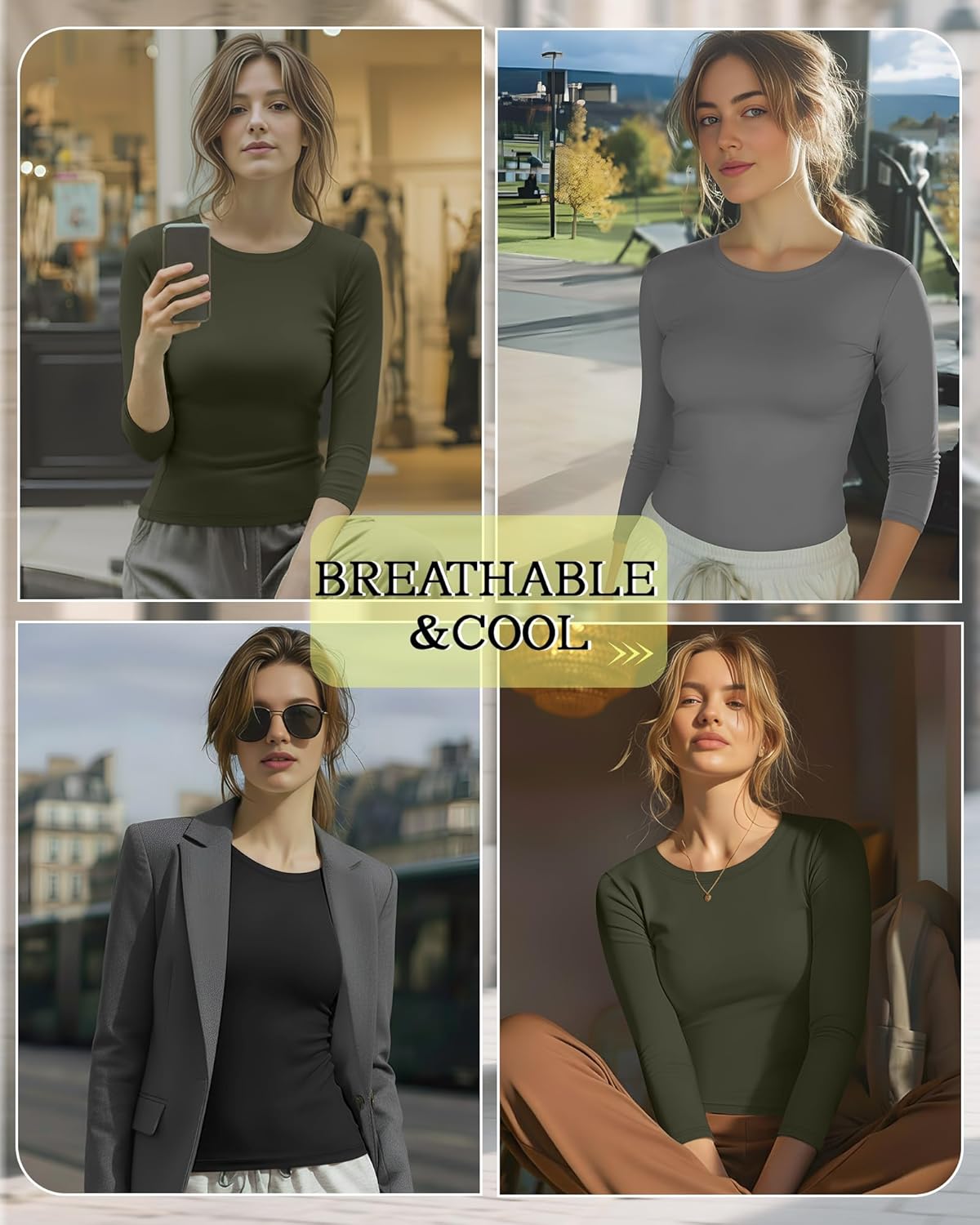 3 Pack Women's Workout Shirts 3/4 Sleeve Compression Tight Tops Athletic Gym Tee Yoga Running Fitted Basic T-Shirts - Image 2