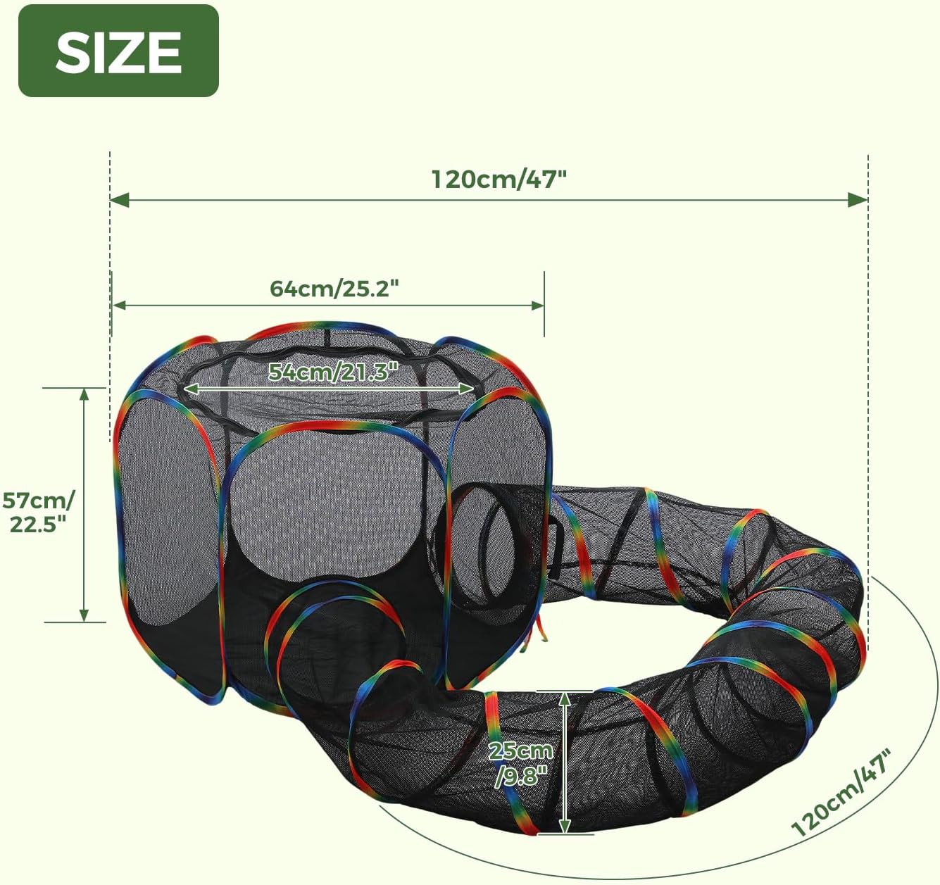 PAWZ Road Outdoor Cat Tunnel Portable Catio 2 in 1 Cat Tent & Play Tunnel | Large Collapsible Cat Enclosure with Breathable Mesh offers Full Visibility; Folds Compact for Travel, Fits Cats & Small Pets