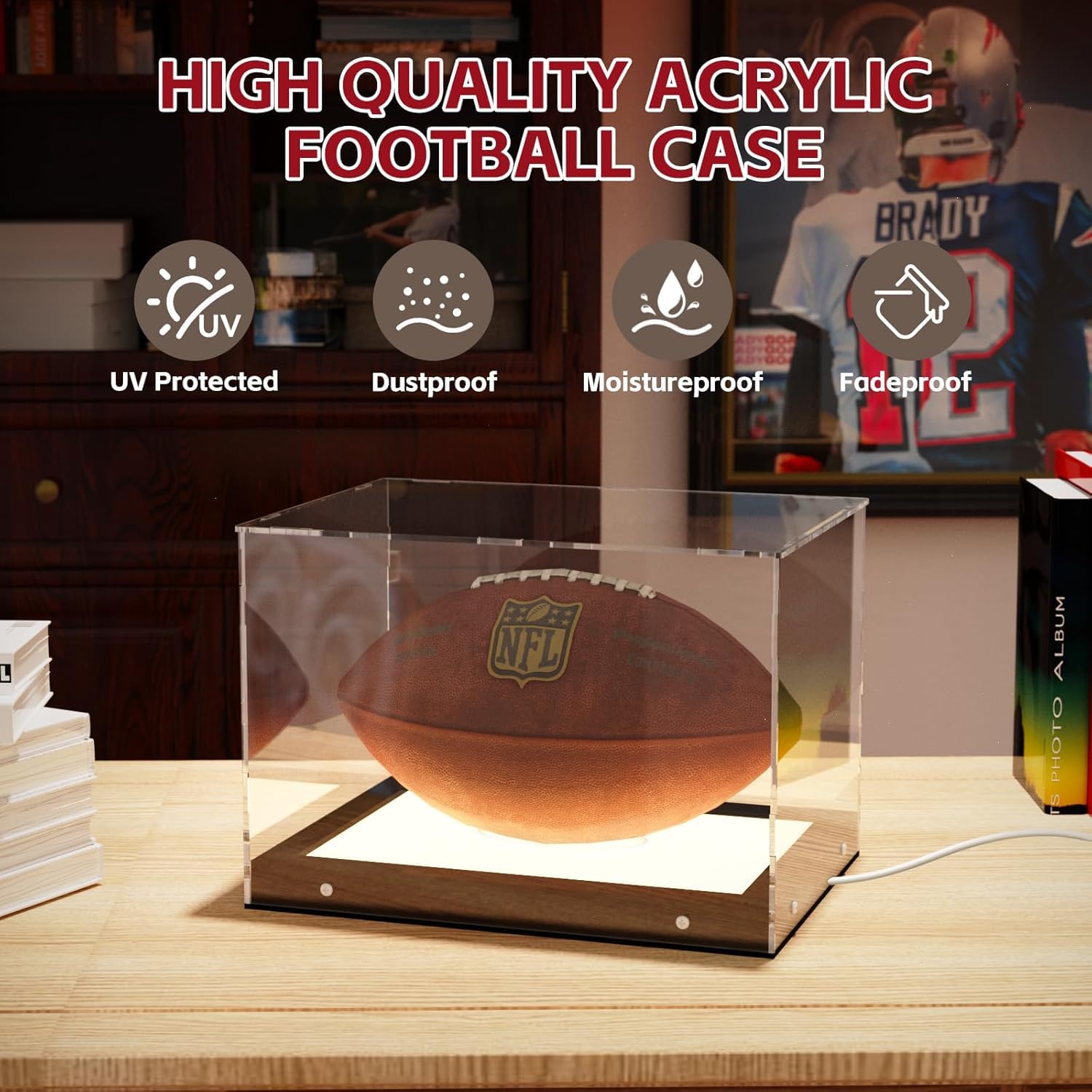 DuvinDD Vitrina acrílica – 32 x 23 x 22 cm – Montaje sin herramientas, perfecto para balones de fútbol de tamaño estándar