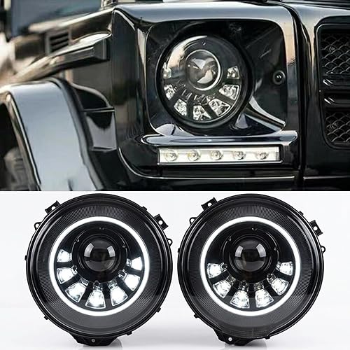 Bestmotoring Black LED DRL Projector Headlights Assembly Compatible with G-Class W463 G500 G55 G63 G65 2007-2018, Front Replacement Lamps Upgrade