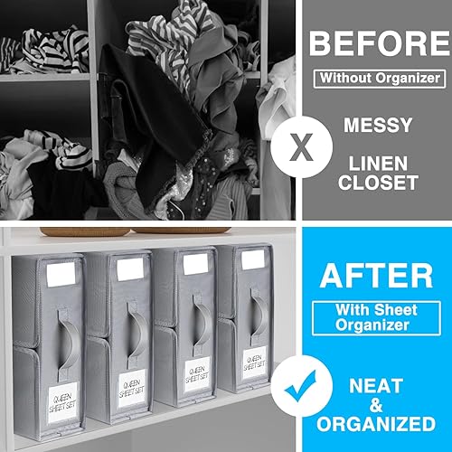 Miniatura 6 de BIKTIC SheetCube Bed Sheet Organizers and Storage,4 Pack Sheet Folder Organizer (Queen or King Size), Linen Closet Organizer for Bedding