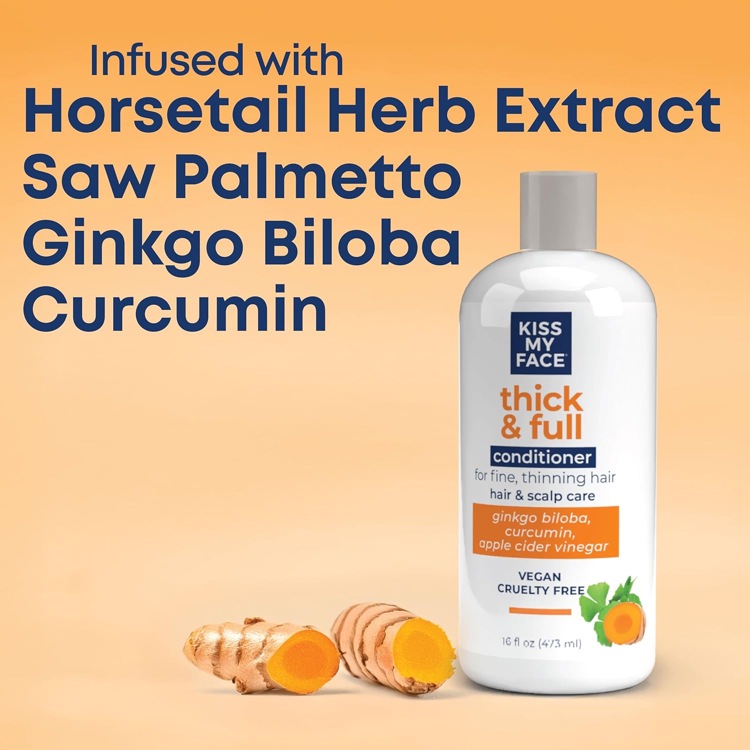 Kiss My Face Thick & Full Conditioner, For Fine and Thinning Hair, Hair and Scalp Care, Ginkgo Biloba and Curcumin, Vegan and Cruelty Free, 16 Fl Oz - Image 2