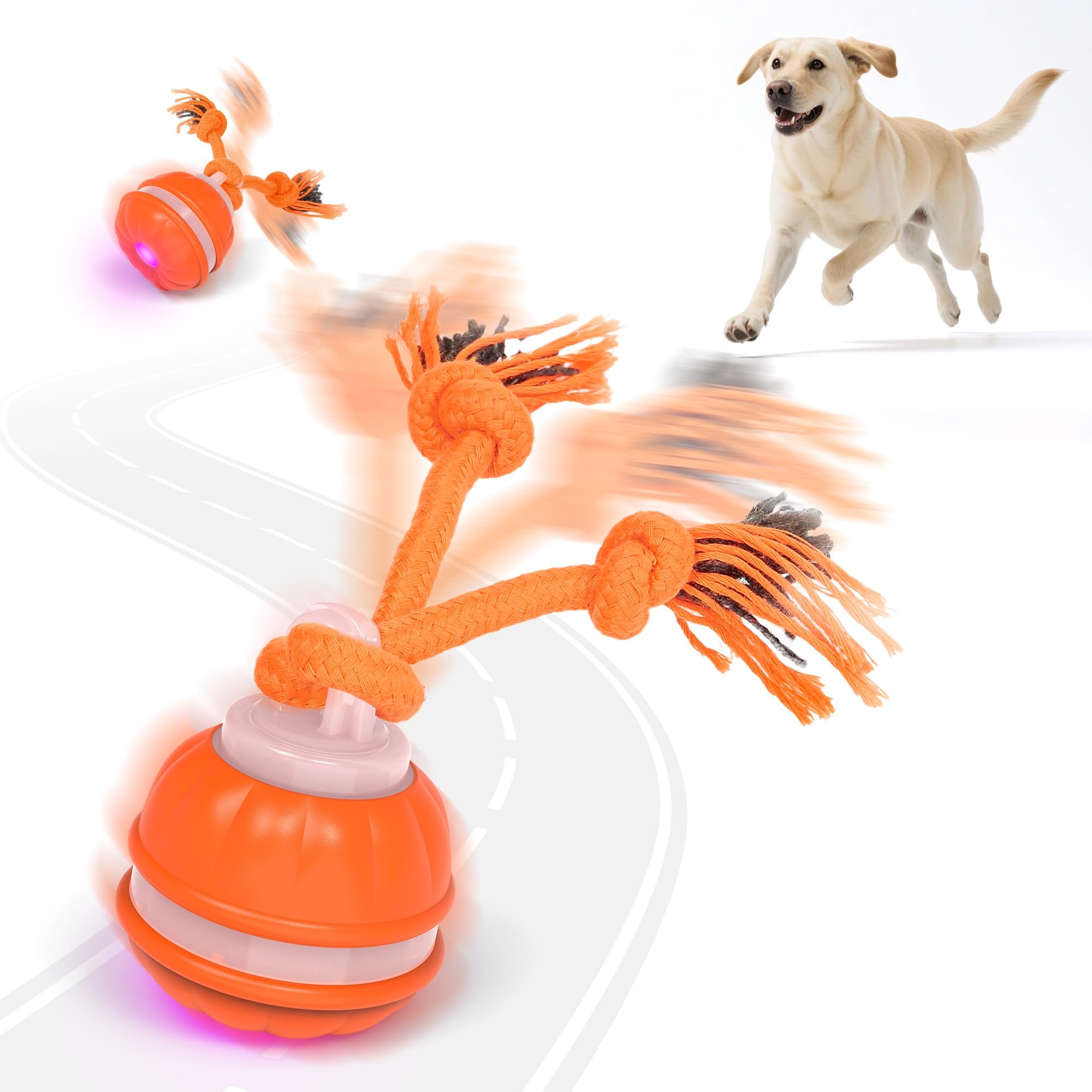 FUGODIWI Interactive Dog Toys, Motion Activated Interactive Dog Ball with Rope, Jouet Interactif Pour Chien, Dog Games for Boredom, Interactive Dog Toys for Small Dogs Indoor/Outdoor (Orange)