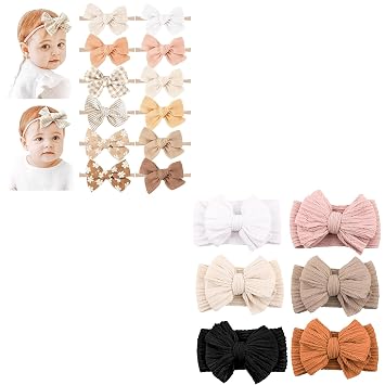 Niceye Baby Girl Headbands with Bows Set Handmade Soft Stretchy Nylon Hair Bands for Newborns, Infants, Toddlers - Handmade Baby Hair Accessories for Girls