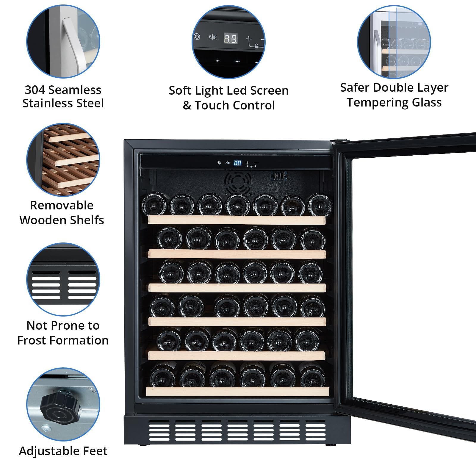 GarveeHome Wine Cooler, 46 Bottle Freestanding or Built-in Metal Design, Wine Fridge, Single Zone Dual Temperature Wine Fridge for Red, White and Champagne with Adjust Temperature, Black on Fridge.com